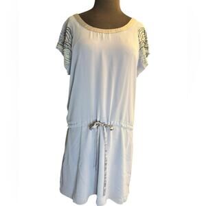Y2K Beaded Sleeve Boho Glam Tunic Dress L Feminine Retro Art Deco Soft Girl